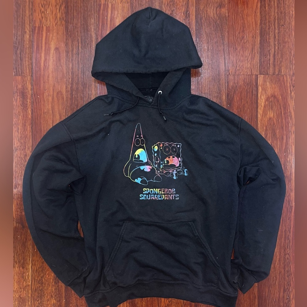 Black SpongeBob Hoodie With Rainbow.